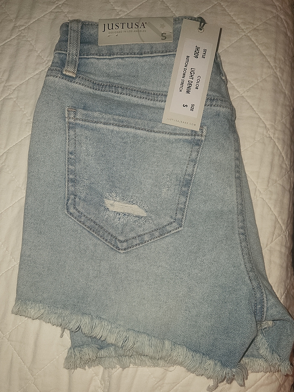 Just USA Light Denim Frayed Hem Women's Jean Shorts - Light Blue